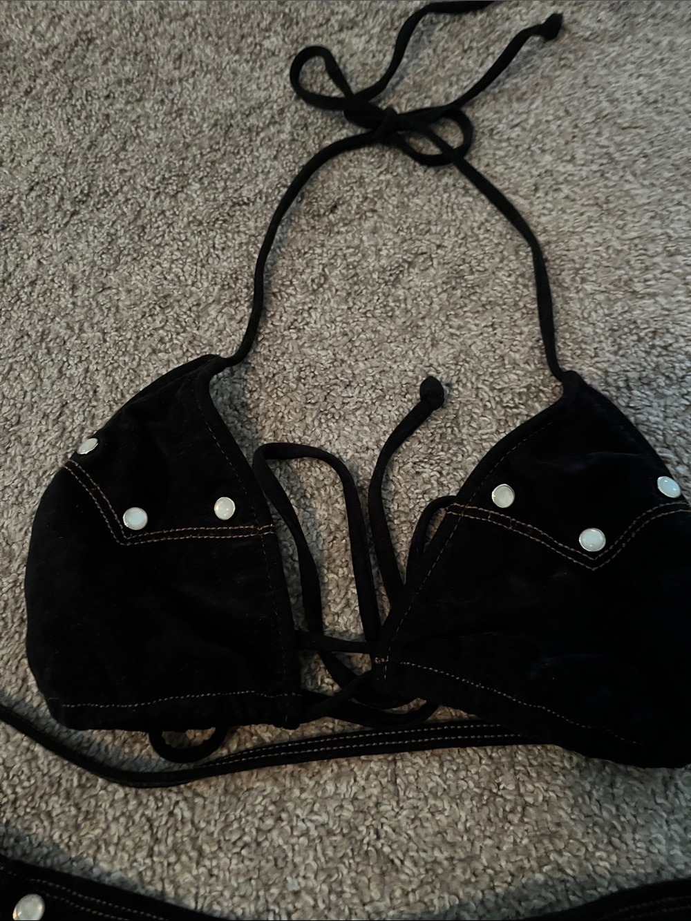 Vintage Bebe Velvet Triangle Bikini Top, High Cut Brief and Skirt Set - Picture 2 of 8